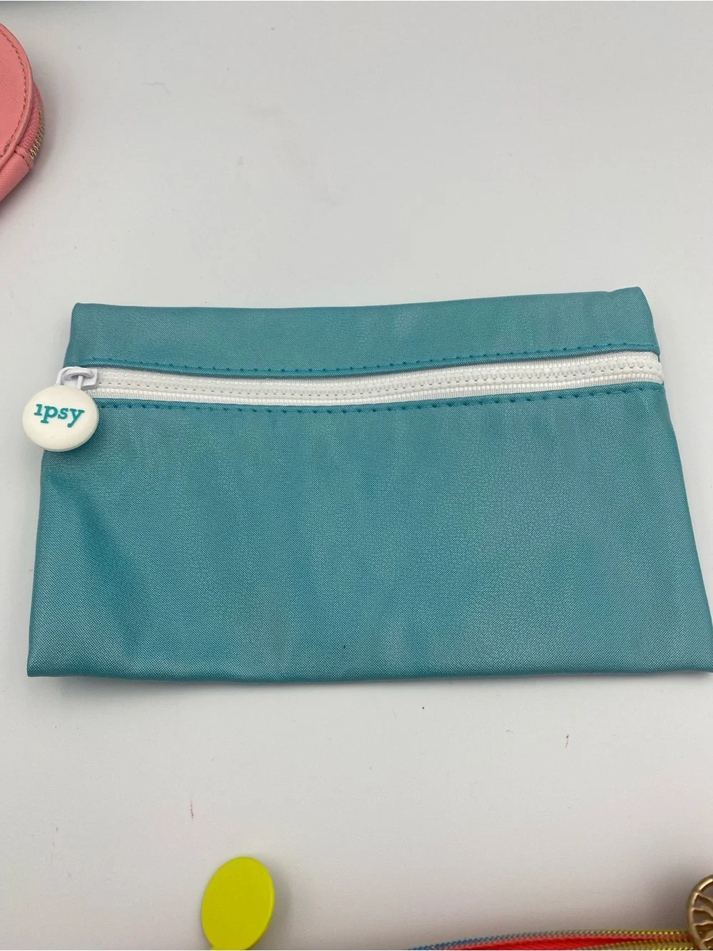 ipsy Assorted Colorful Cosmetic Pouch Set - Pink Heart & Blue 'Power Moves'
